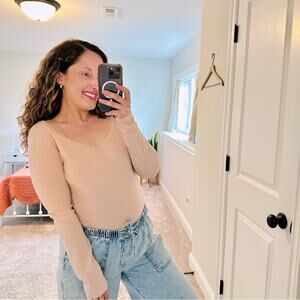 Theory Light Pink Cotton Basic Scoop Neck Long Sleeve Tee Medium